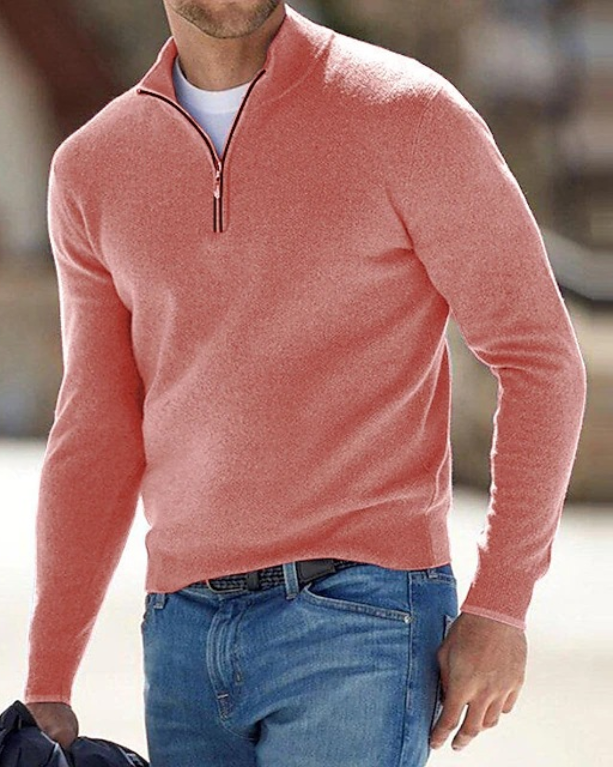 Premium Fine-Knit Quarter-Zip Mock Neck Pullover
