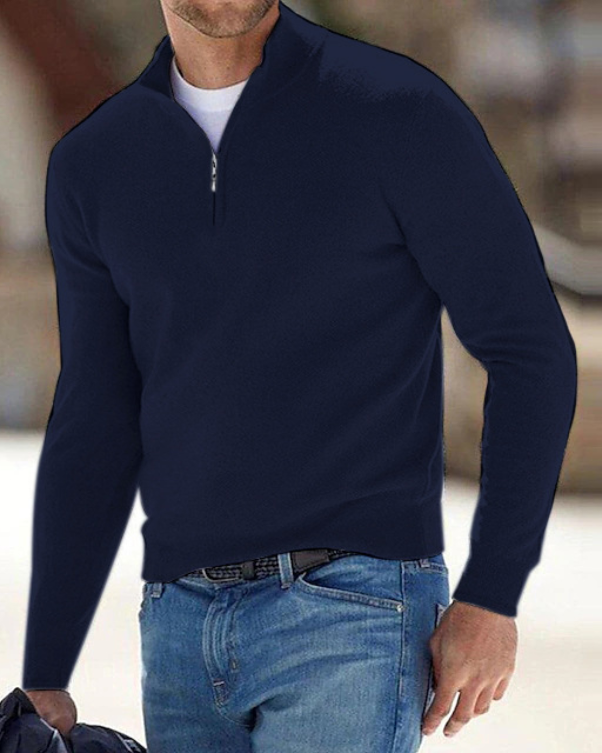 Premium Fine-Knit Quarter-Zip Mock Neck Pullover