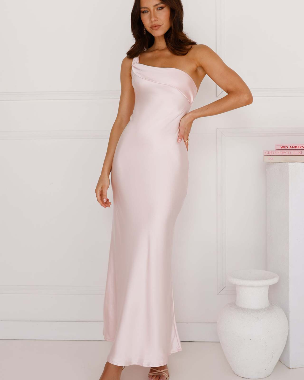 Asymmetric Draped One-Shoulder Satin Maxi Dress
