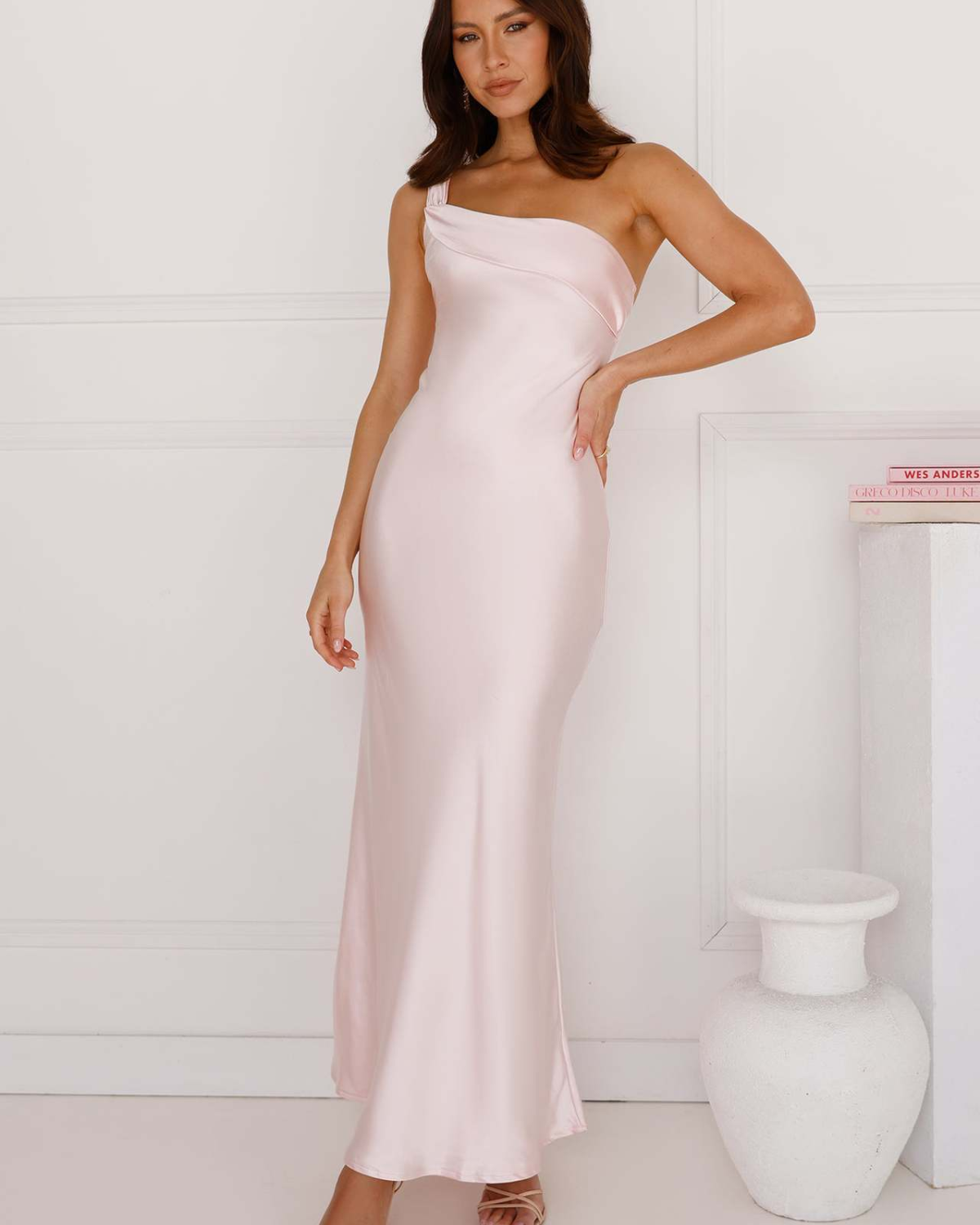 Asymmetric Draped One-Shoulder Satin Maxi Dress