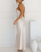 Asymmetric Draped One-Shoulder Satin Maxi Dress
