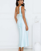 Asymmetric Draped One-Shoulder Satin Maxi Dress