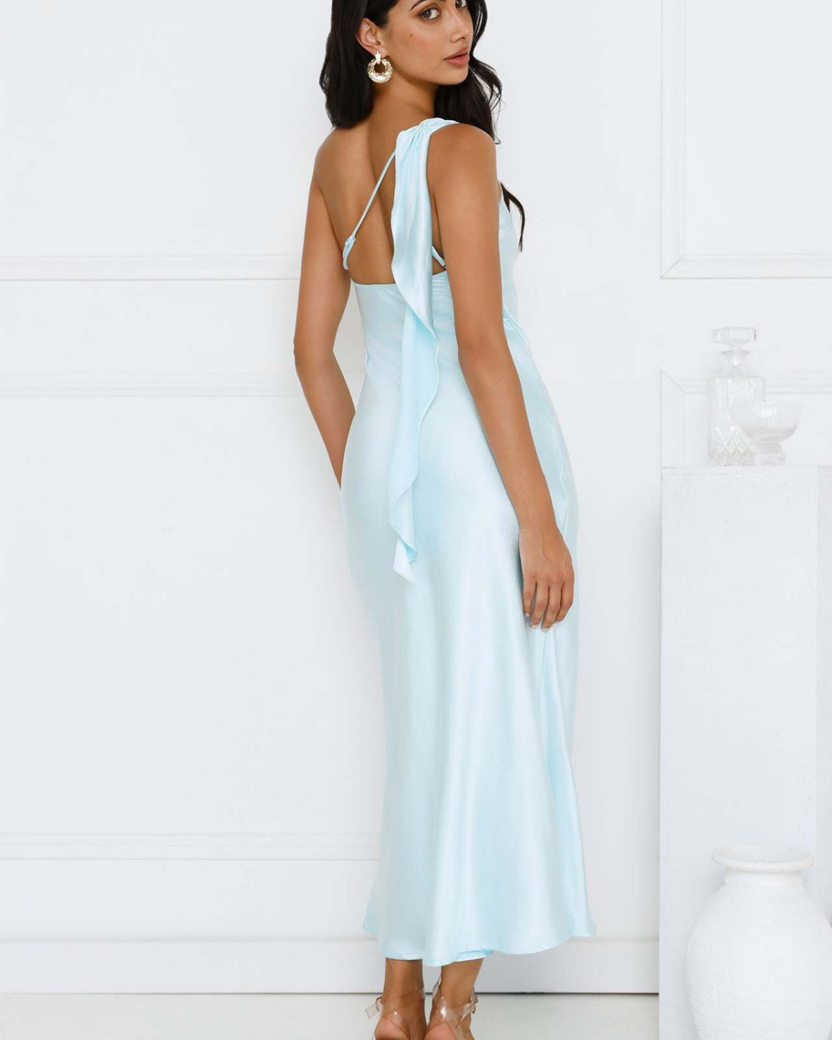 Asymmetric Draped One-Shoulder Satin Maxi Dress