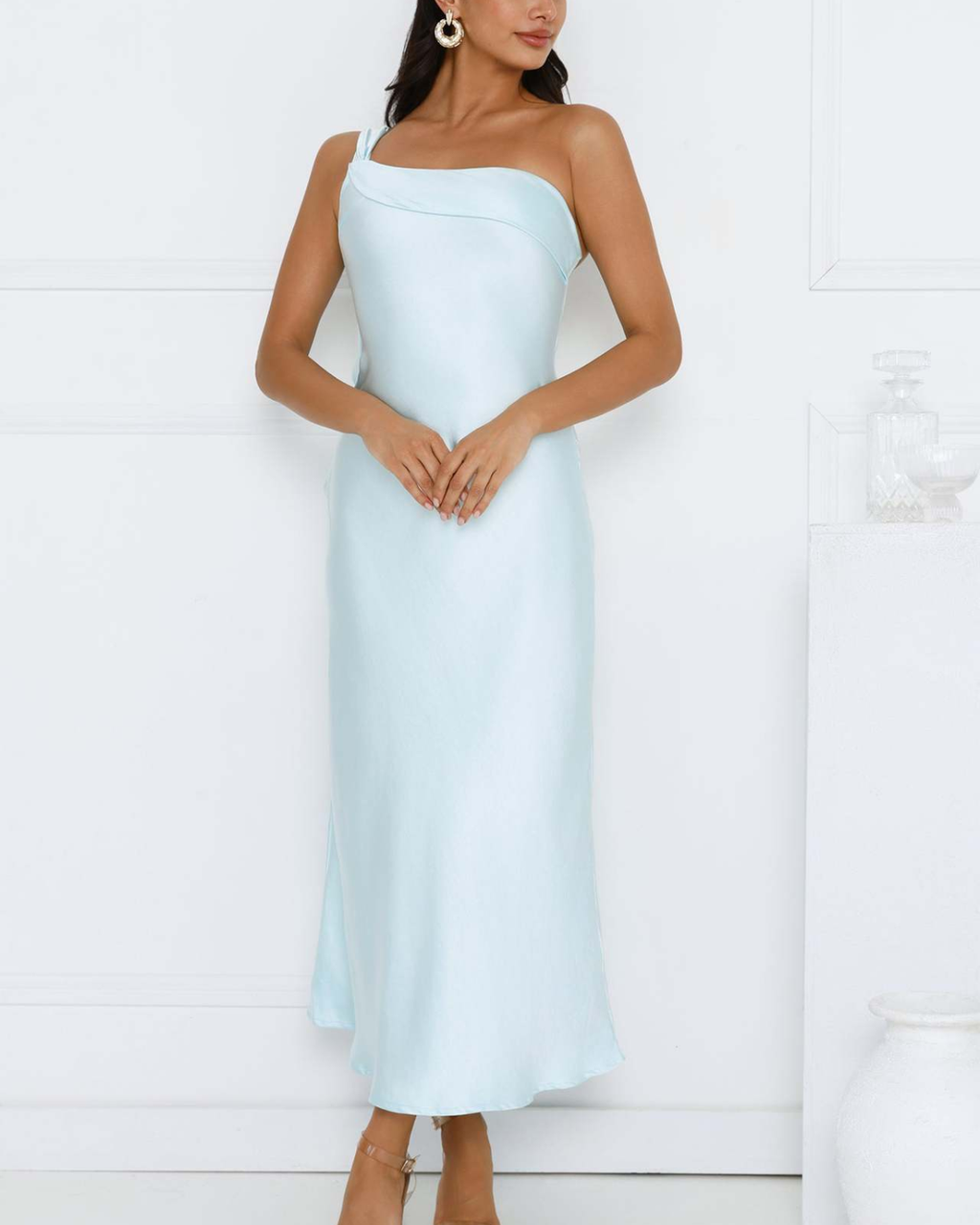 Asymmetric Draped One-Shoulder Satin Maxi Dress