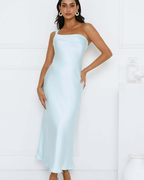 Asymmetric Draped One-Shoulder Satin Maxi Dress