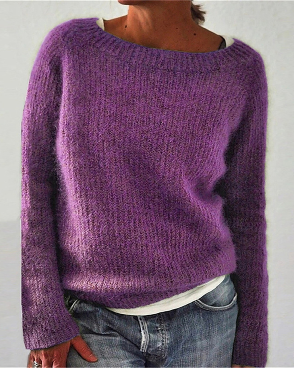 Soft-Touch Textured Knit Relaxed Pullover