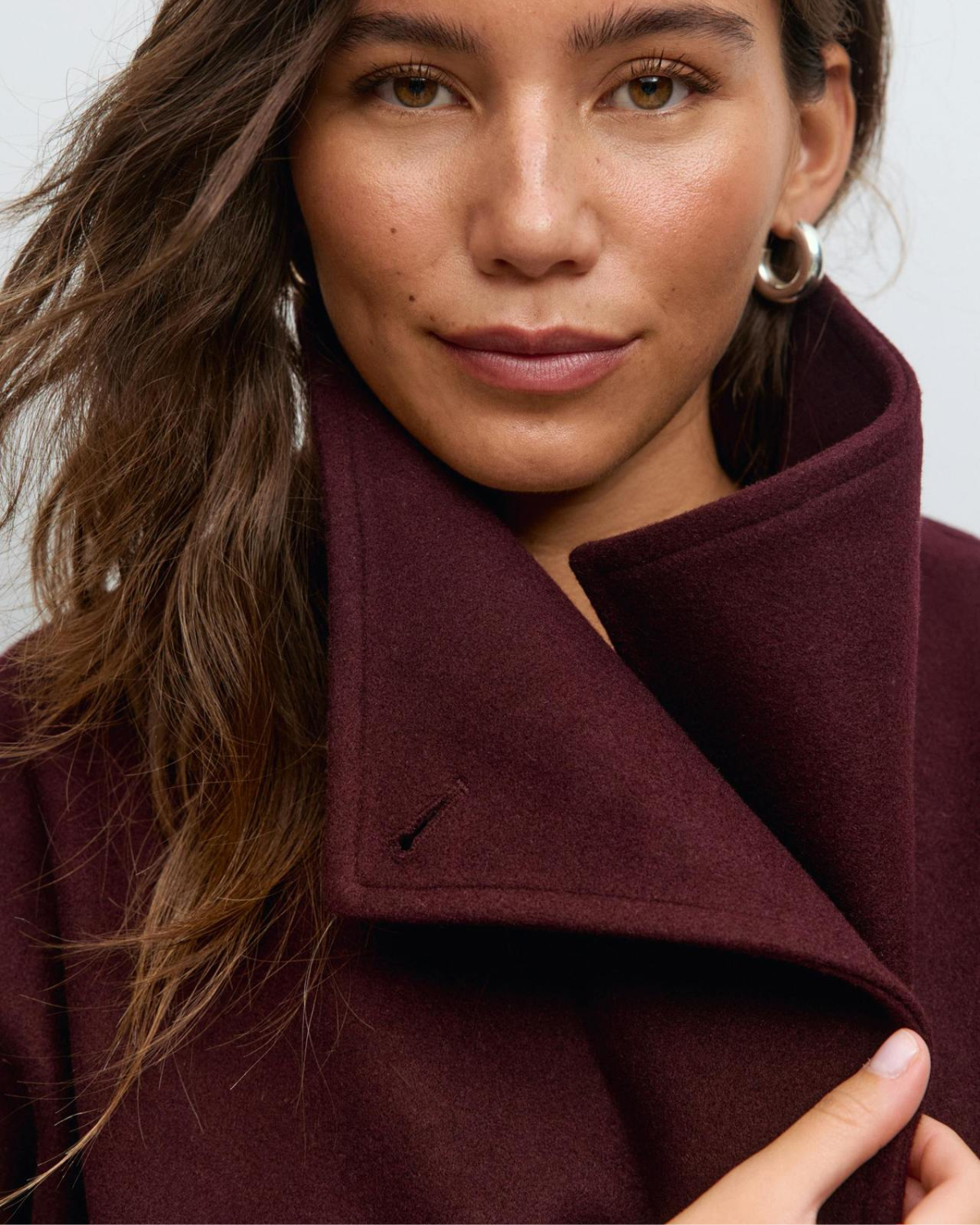 Asymmetric Stand-Collar Wool-Look Wrap Coat