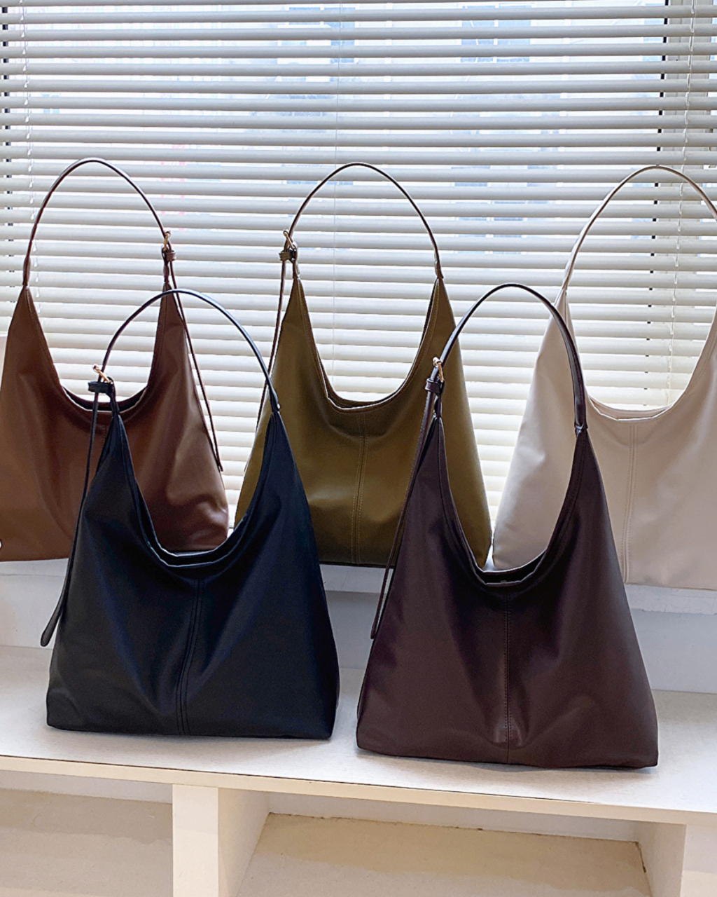 Minimalist Slouchy Vegan Leather Hobo Tote