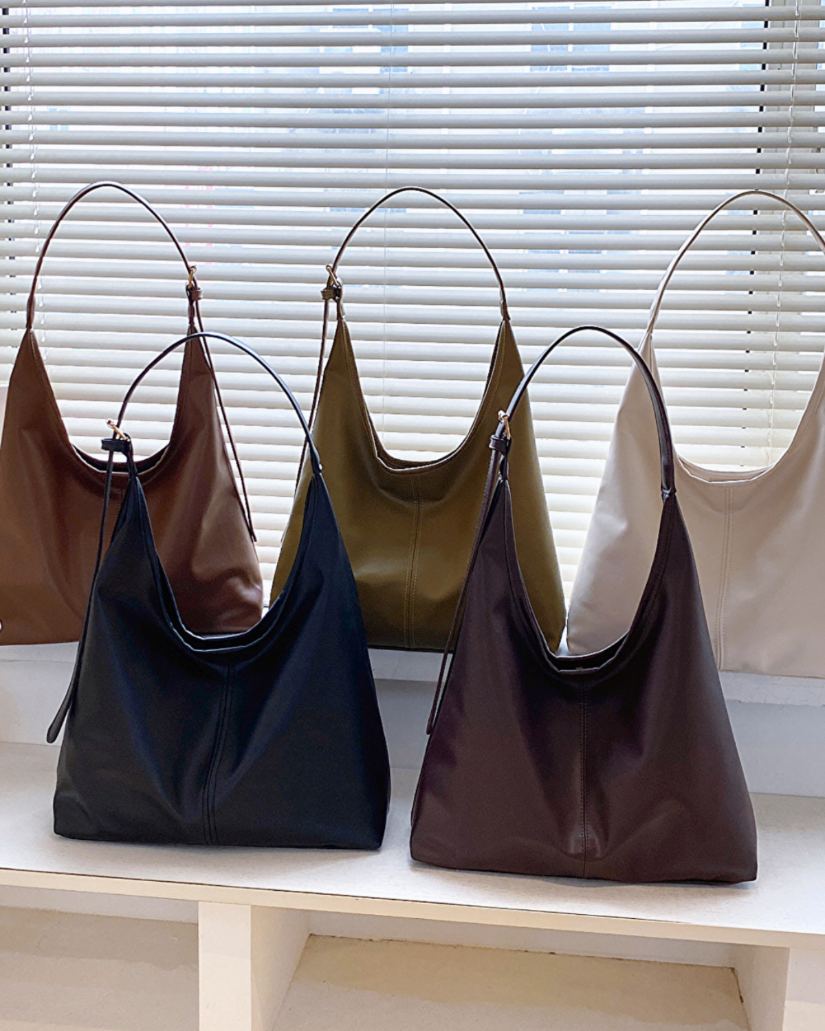 Minimalist Slouchy Vegan Leather Hobo Tote