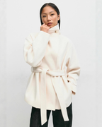 Asymmetric Stand-Collar Wool-Look Wrap Coat