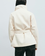 Asymmetric Stand-Collar Wool-Look Wrap Coat