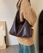 Minimalist Slouchy Vegan Leather Hobo Tote