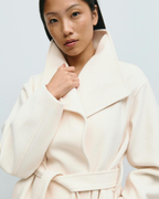 Asymmetric Stand-Collar Wool-Look Wrap Coat