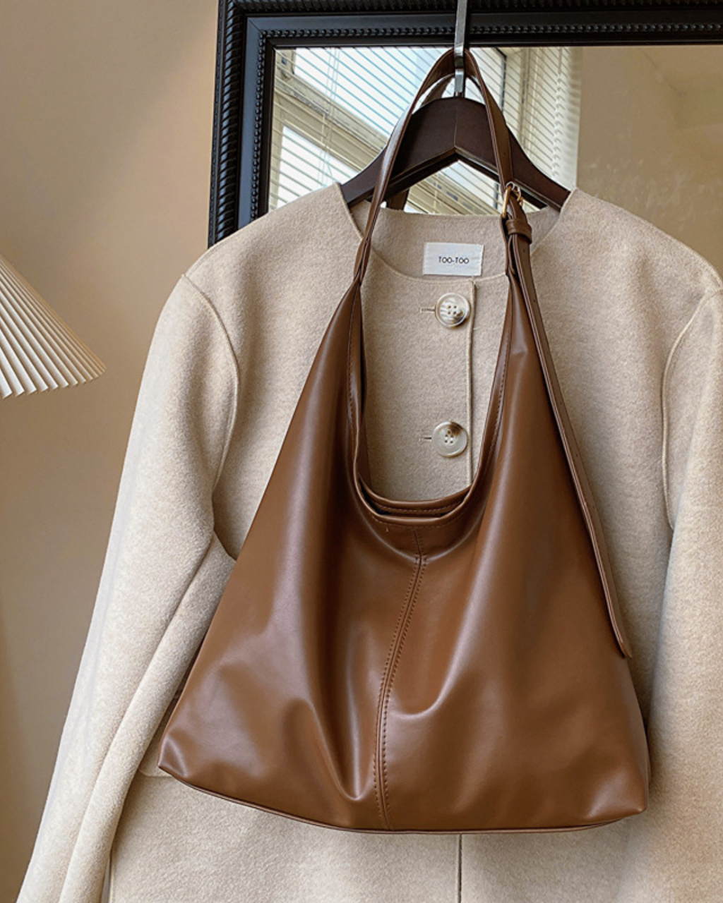 Minimalist Slouchy Vegan Leather Hobo Tote
