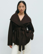 Asymmetric Stand-Collar Wool-Look Wrap Coat