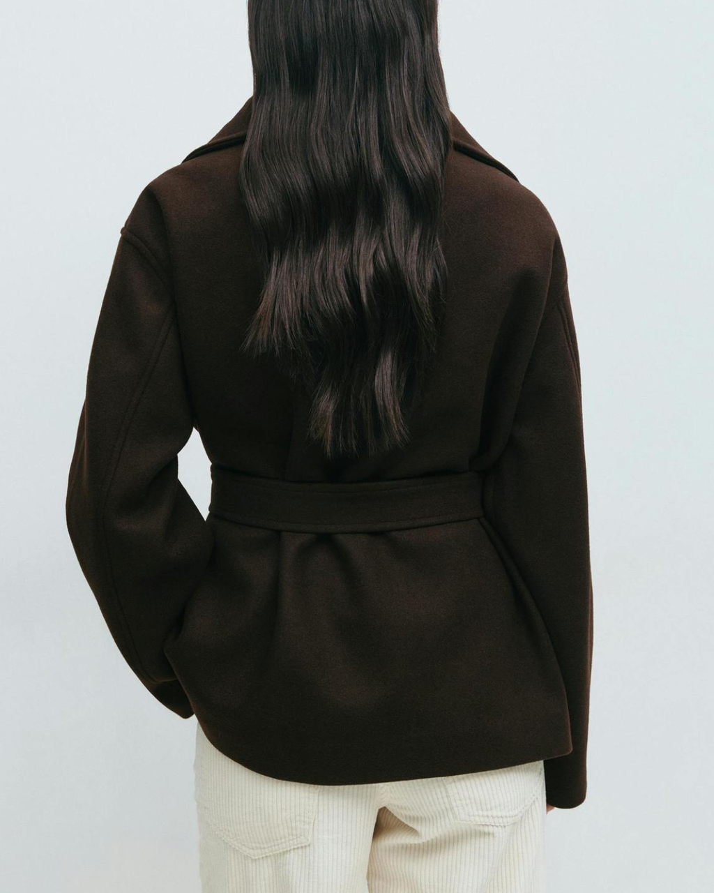 Asymmetric Stand-Collar Wool-Look Wrap Coat