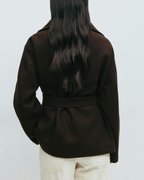 Asymmetric Stand-Collar Wool-Look Wrap Coat