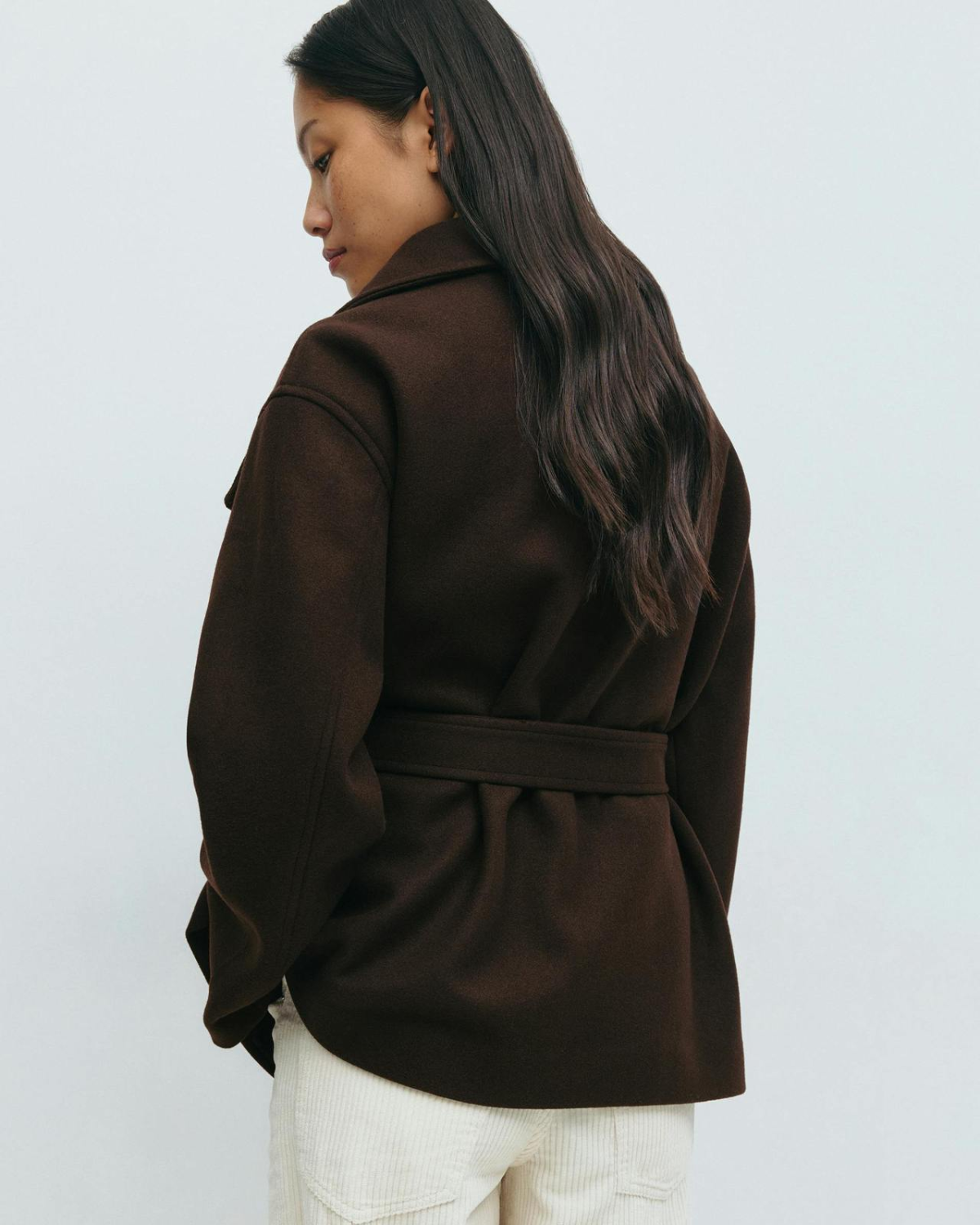 Asymmetric Stand-Collar Wool-Look Wrap Coat