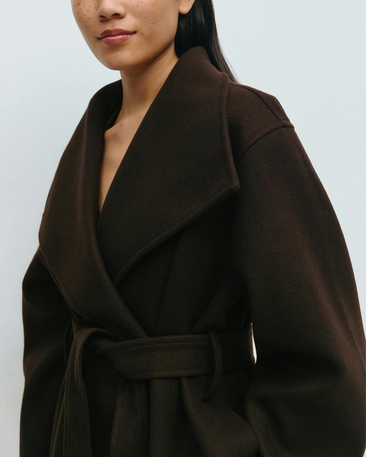 Asymmetric Stand-Collar Wool-Look Wrap Coat