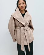 Asymmetric Stand-Collar Wool-Look Wrap Coat