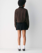 Cropped Zip-Up Workwear Jacket with Corduroy Collar