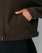 Cropped Zip-Up Workwear Jacket with Corduroy Collar