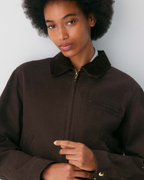 Cropped Zip-Up Workwear Jacket with Corduroy Collar