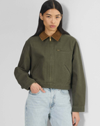 Cropped Zip-Up Workwear Jacket with Corduroy Collar
