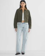Cropped Zip-Up Workwear Jacket with Corduroy Collar