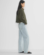 Cropped Zip-Up Workwear Jacket with Corduroy Collar