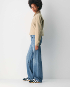 Cropped Zip-Up Workwear Jacket with Corduroy Collar