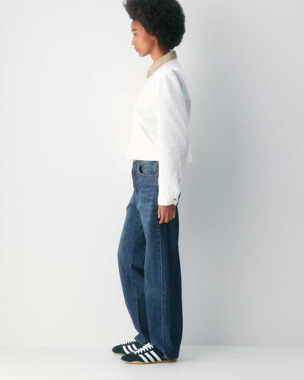 Cropped Zip-Up Workwear Jacket with Corduroy Collar