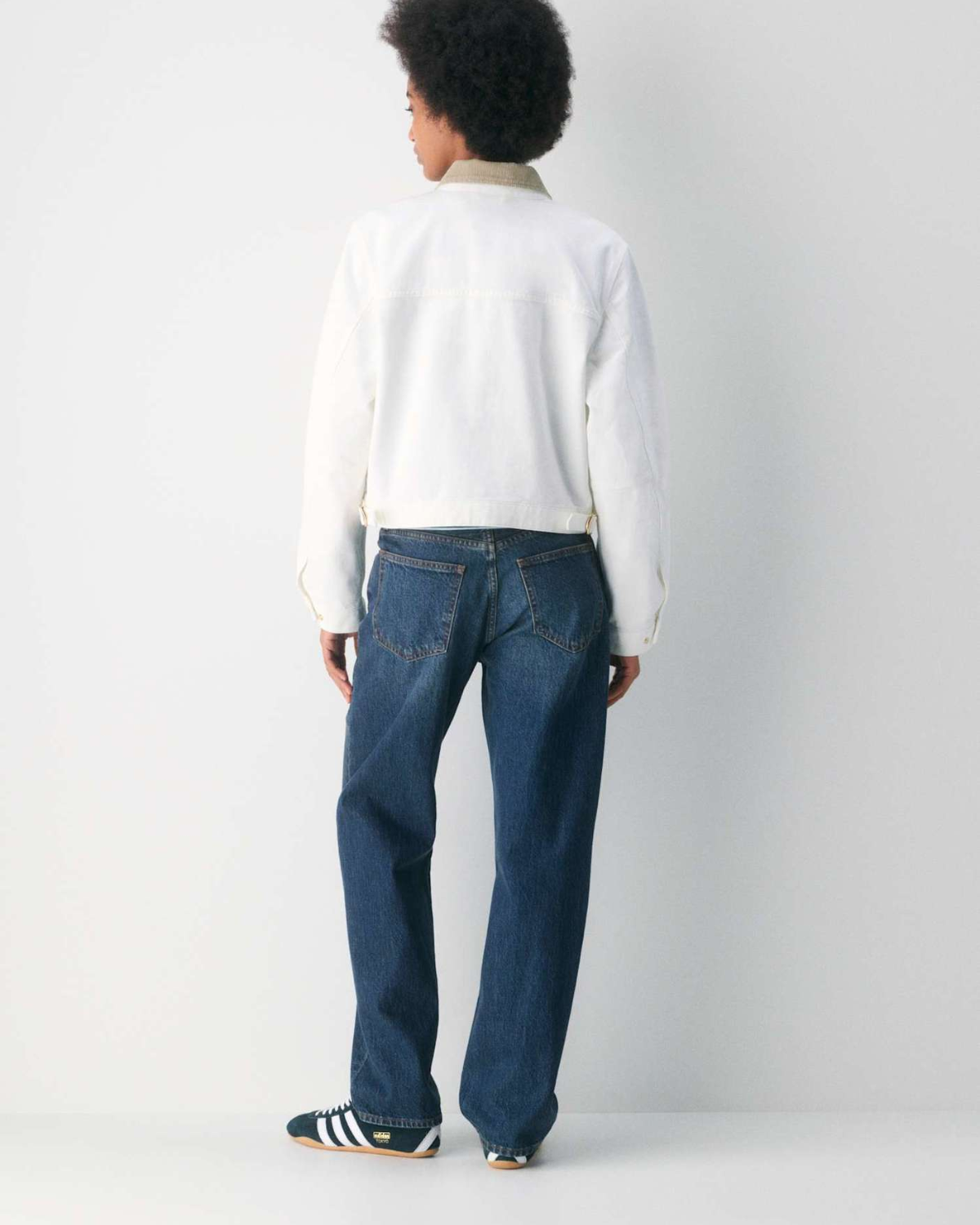 Cropped Zip-Up Workwear Jacket with Corduroy Collar