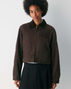 Cropped Zip-Up Workwear Jacket with Corduroy Collar