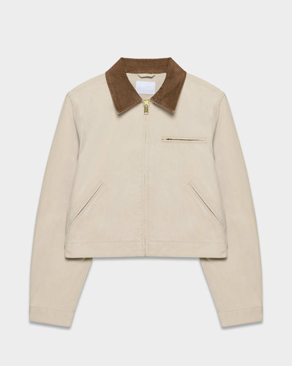 Cropped Zip-Up Workwear Jacket with Corduroy Collar
