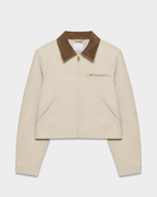 Cropped Zip-Up Workwear Jacket with Corduroy Collar