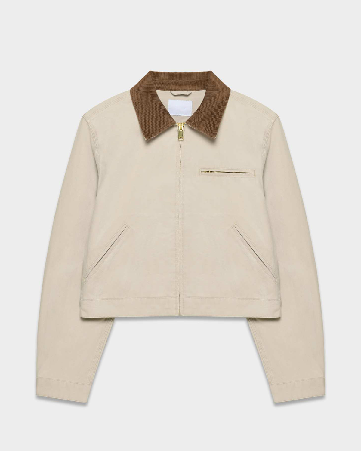 Cropped Zip-Up Workwear Jacket with Corduroy Collar