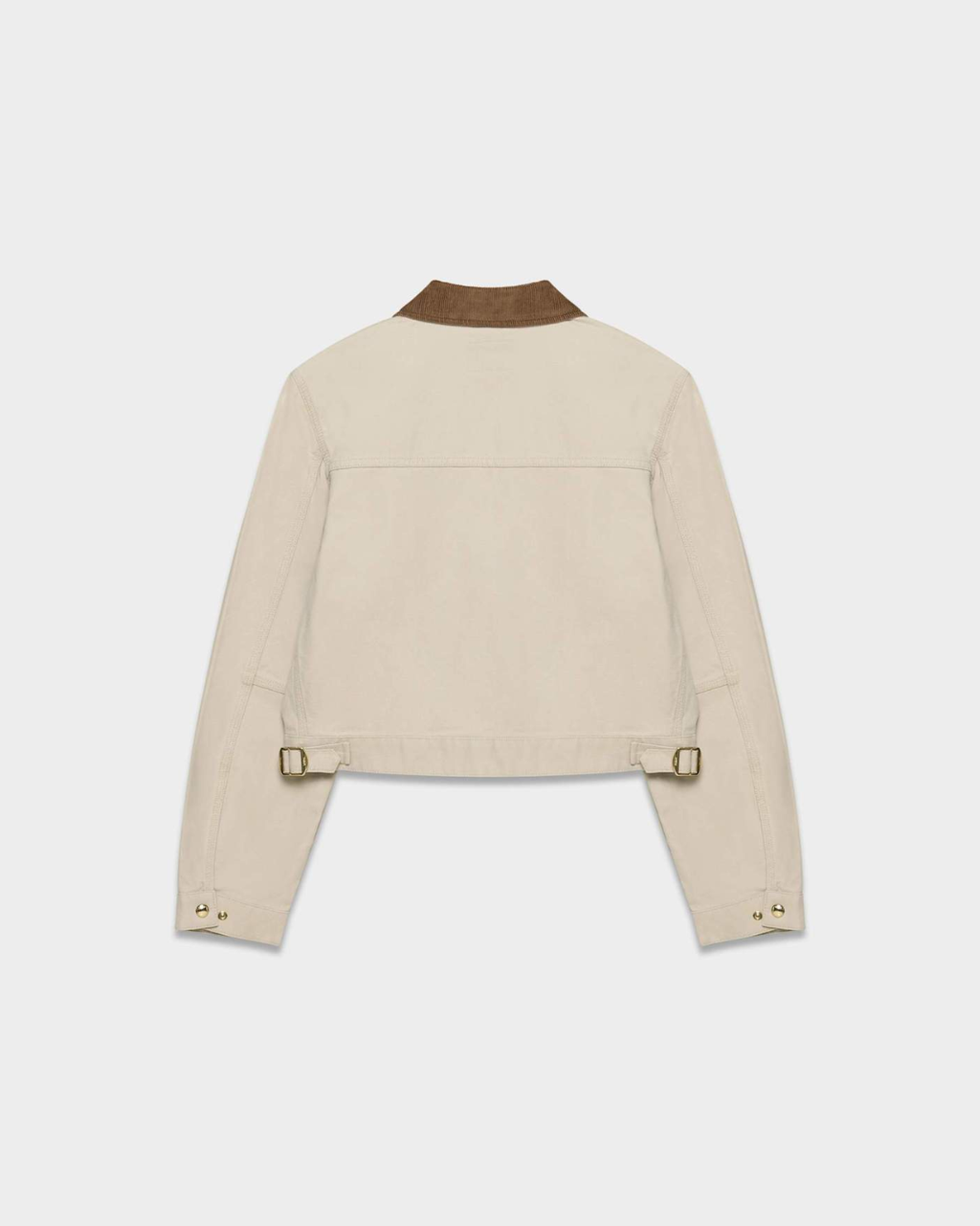 Cropped Zip-Up Workwear Jacket with Corduroy Collar