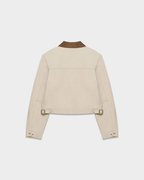 Cropped Zip-Up Workwear Jacket with Corduroy Collar