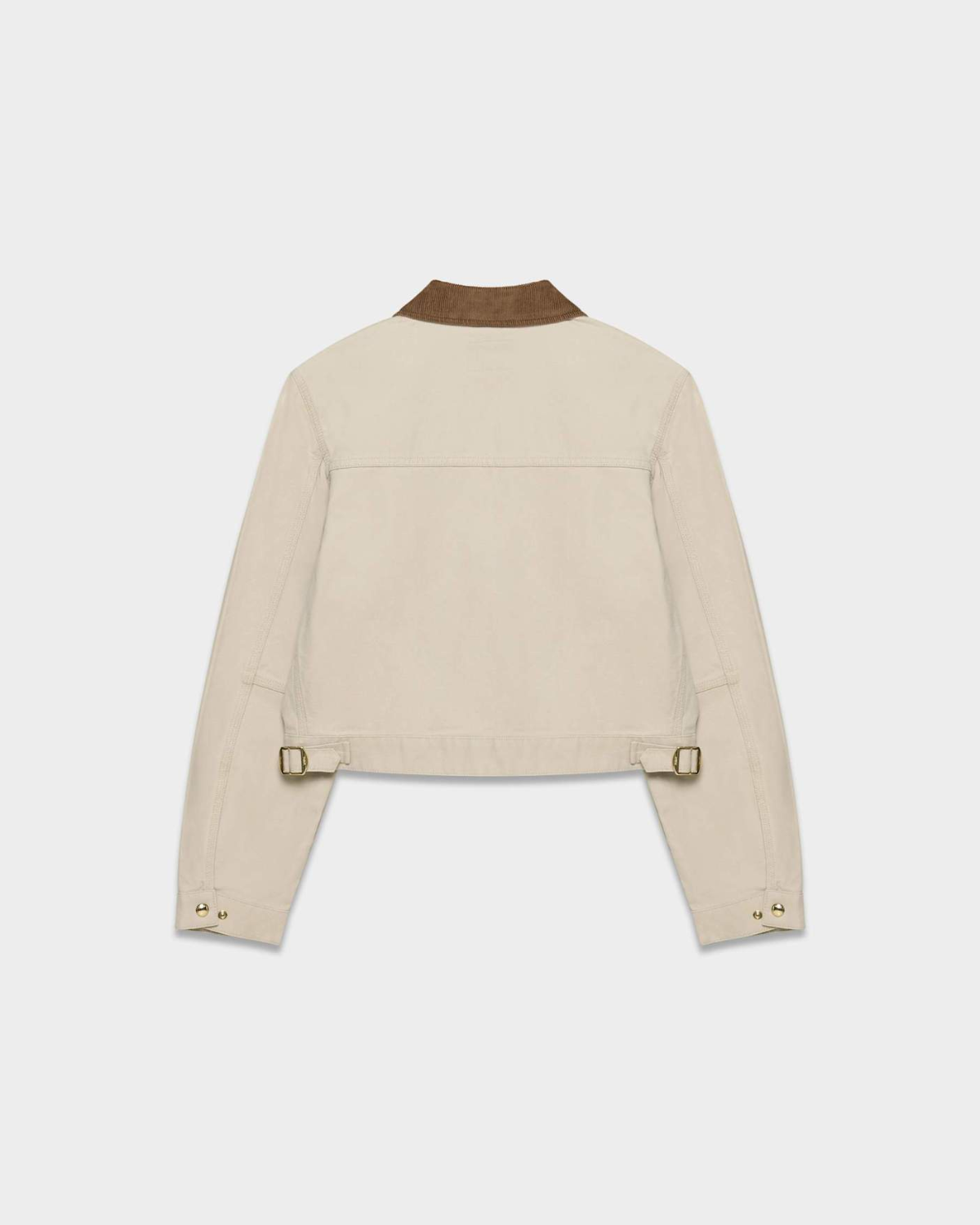 Cropped Zip-Up Workwear Jacket with Corduroy Collar