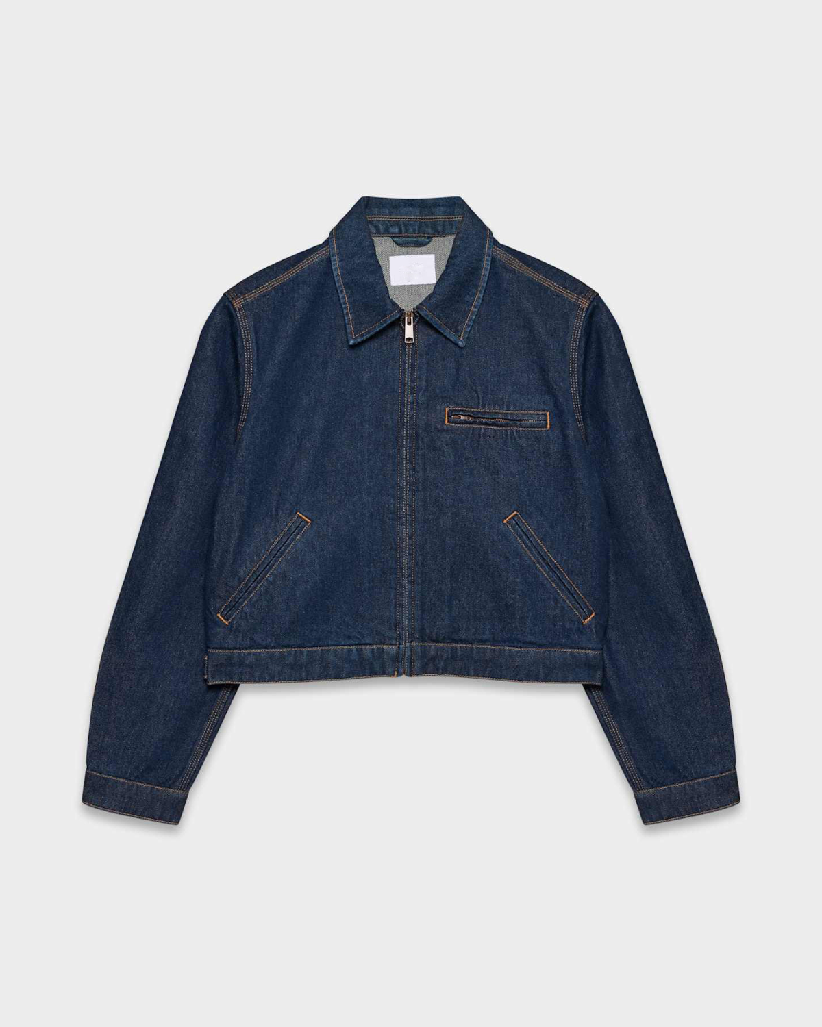 Cropped Zip-Up Workwear Jacket with Corduroy Collar