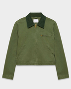 Cropped Zip-Up Workwear Jacket with Corduroy Collar