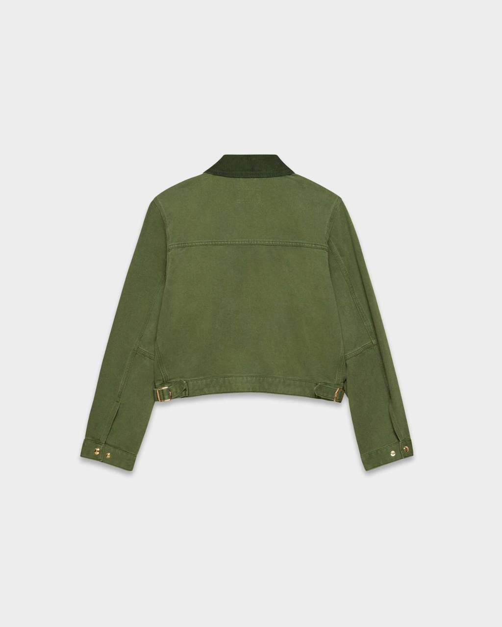Cropped Zip-Up Workwear Jacket with Corduroy Collar