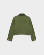Cropped Zip-Up Workwear Jacket with Corduroy Collar