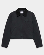 Cropped Zip-Up Workwear Jacket with Corduroy Collar