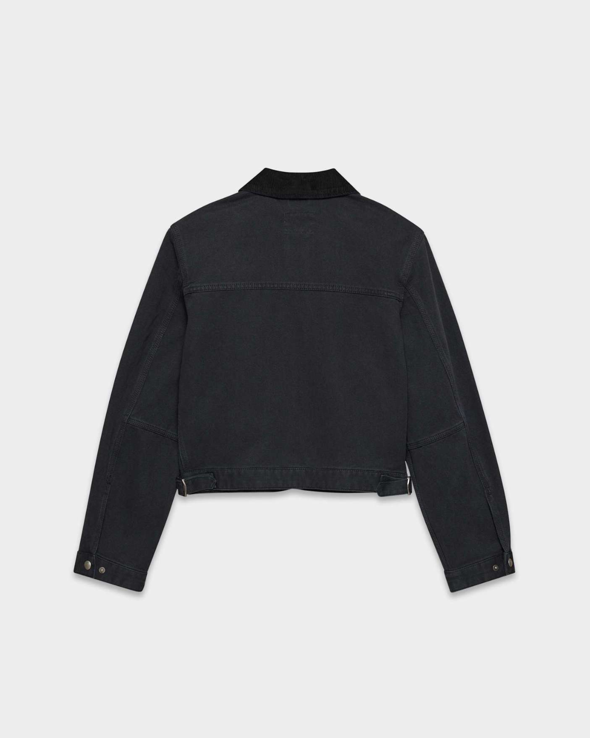 Cropped Zip-Up Workwear Jacket with Corduroy Collar