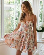 Sunkissed Floral Tie-Strap Tiered Mini Dress