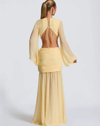 Plunging V-Neck Cut-Out Ruched Chiffon Maxi Dress