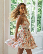 Sunkissed Floral Tie-Strap Tiered Mini Dress
