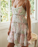 Sunkissed Floral Tie-Strap Tiered Mini Dress